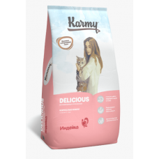 Karmy Delicious сухой корм для кошек привередливых в питании, c индейкой 10 кг