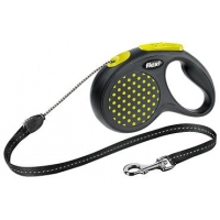 FLEXI Design S Cord 5 m Поводок-рулетка черная/желтый горошек, трос, до 12 кг