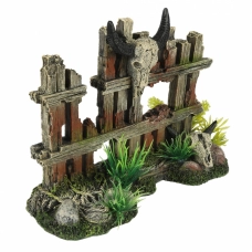 AQUA DELLA Декорация для аквариума "Череп с рогами на ограде", коричневый, 19,2x7,5x13,5см