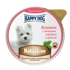 ХэппиДог Natur Line Паштет для собак, Ягненок с печенью, сердцем и рисом ламистер 0,125 кг 72252