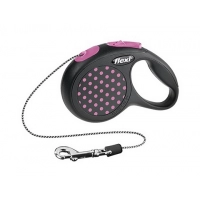 FLEXI Design XS Cord 3 m Поводок-рулетка черная/розовый горошек, трос, до 8 кг