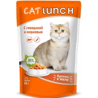 Cat Lunch пауч для кошек кусочки в желе Говядина и Морковь
